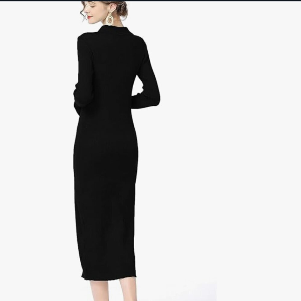 The Drop Black Ribbed Button Front Sweater Dress Size M - Picture 2 of 11